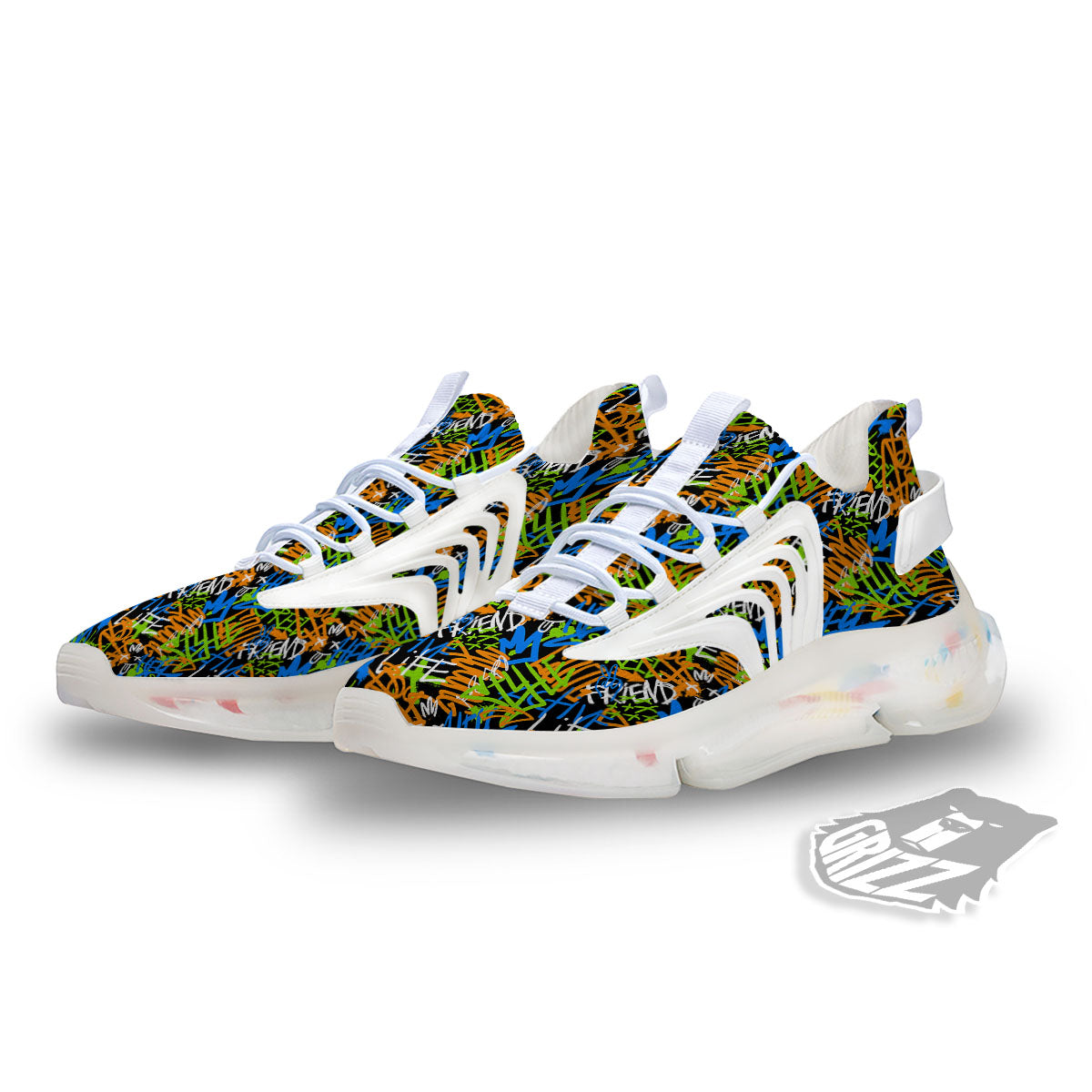 Graffiti Text Print Pattern White Gym Shoes-grizzshop