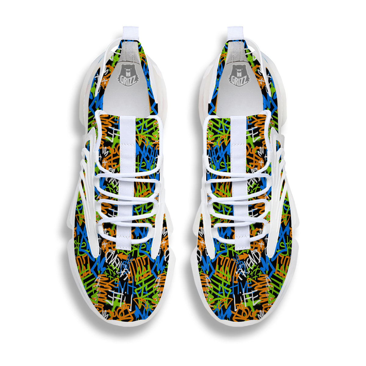 Graffiti Text Print Pattern White Gym Shoes-grizzshop