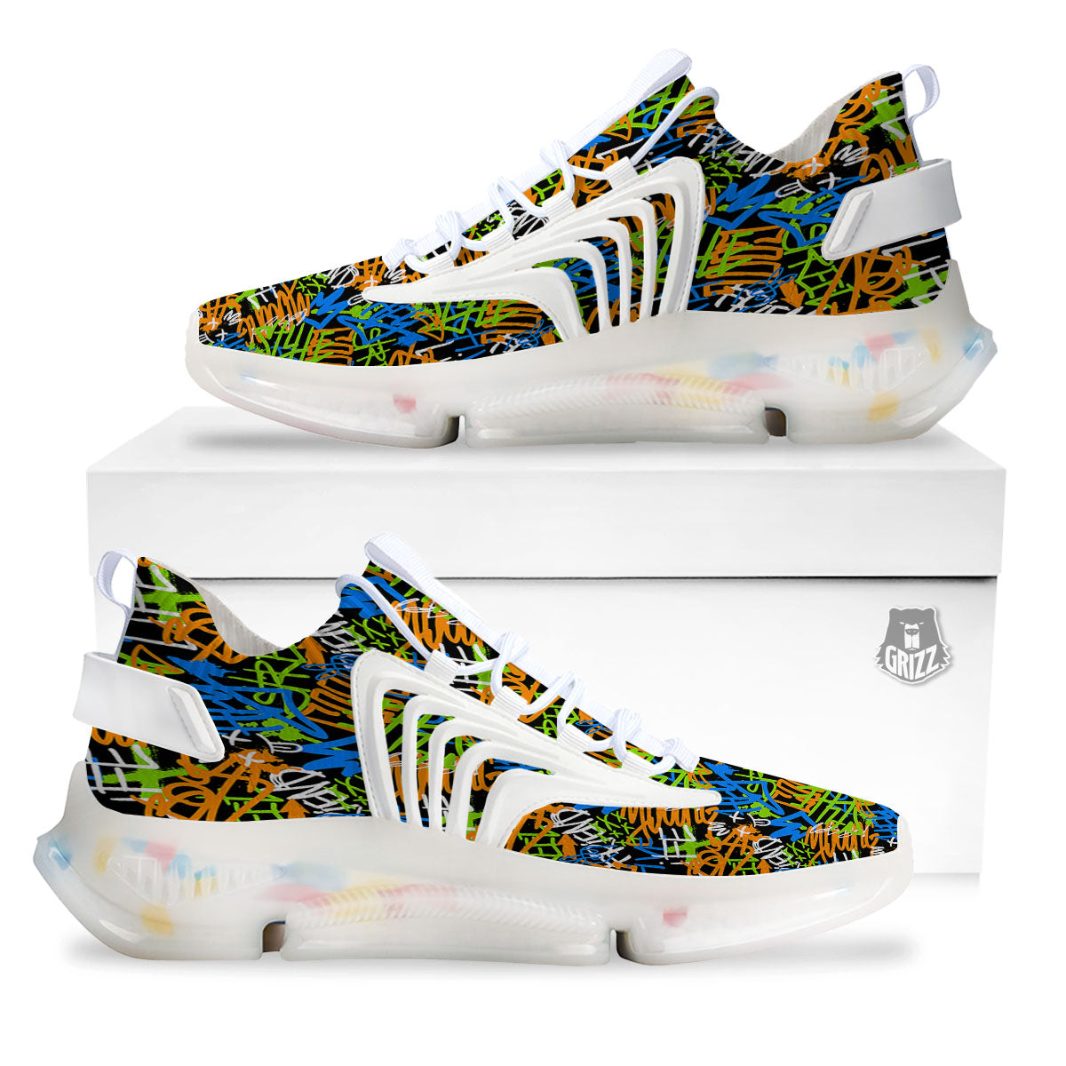 Graffiti Text Print Pattern White Gym Shoes-grizzshop