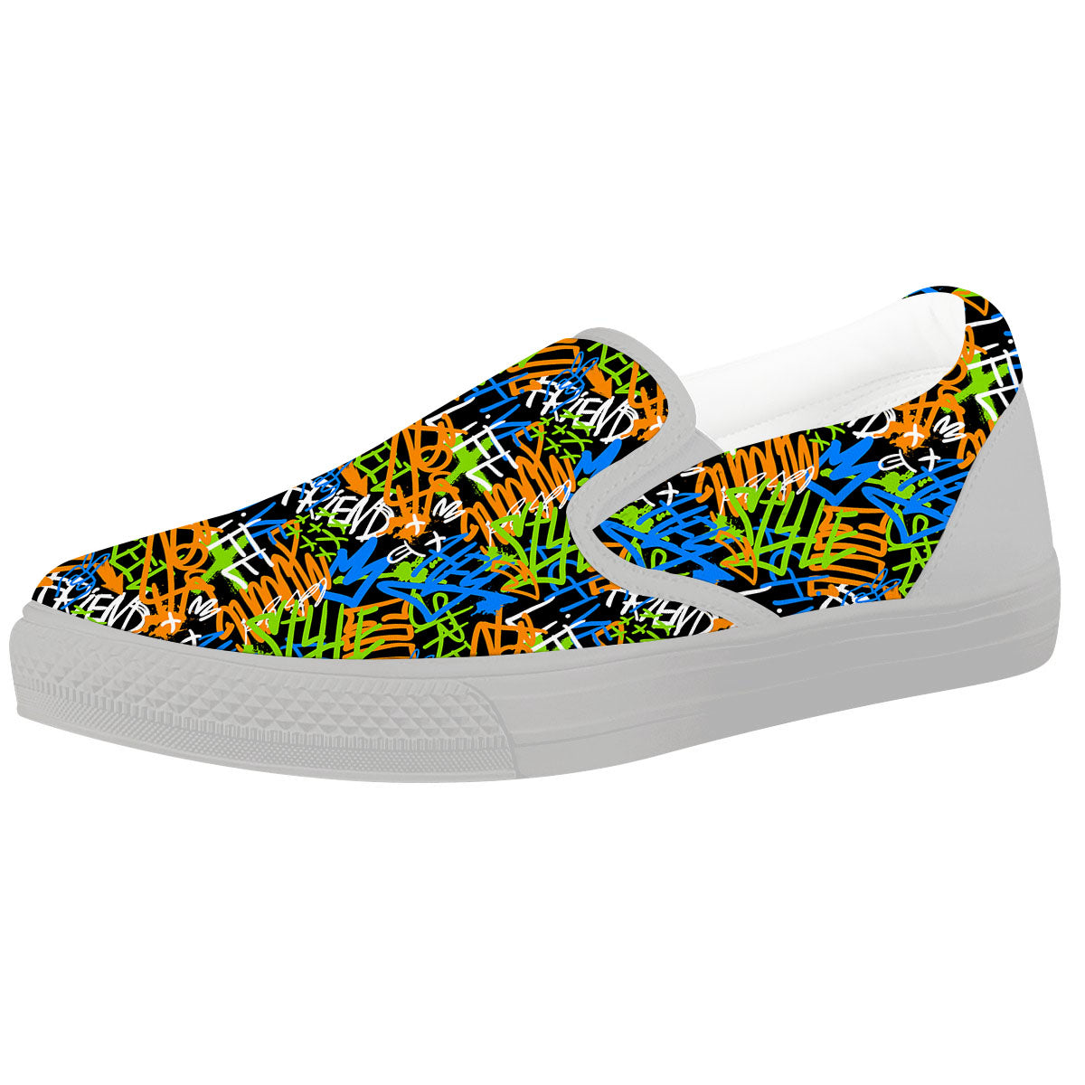 Graffiti Text Print Pattern White Slip On Shoes-grizzshop