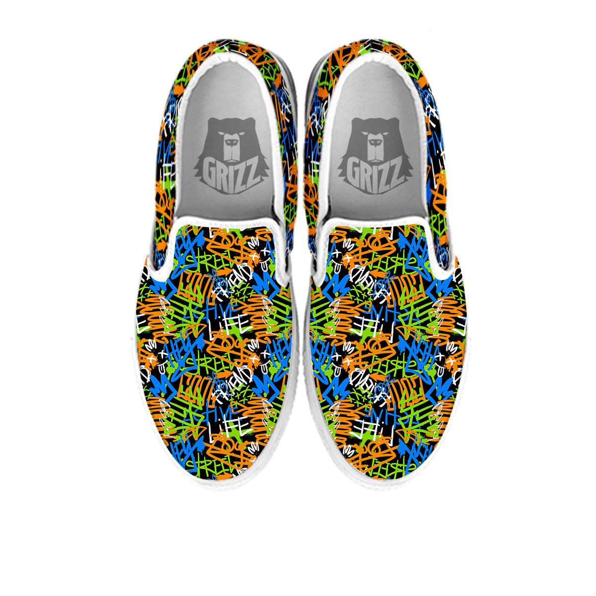 Graffiti Text Print Pattern White Slip On Shoes-grizzshop