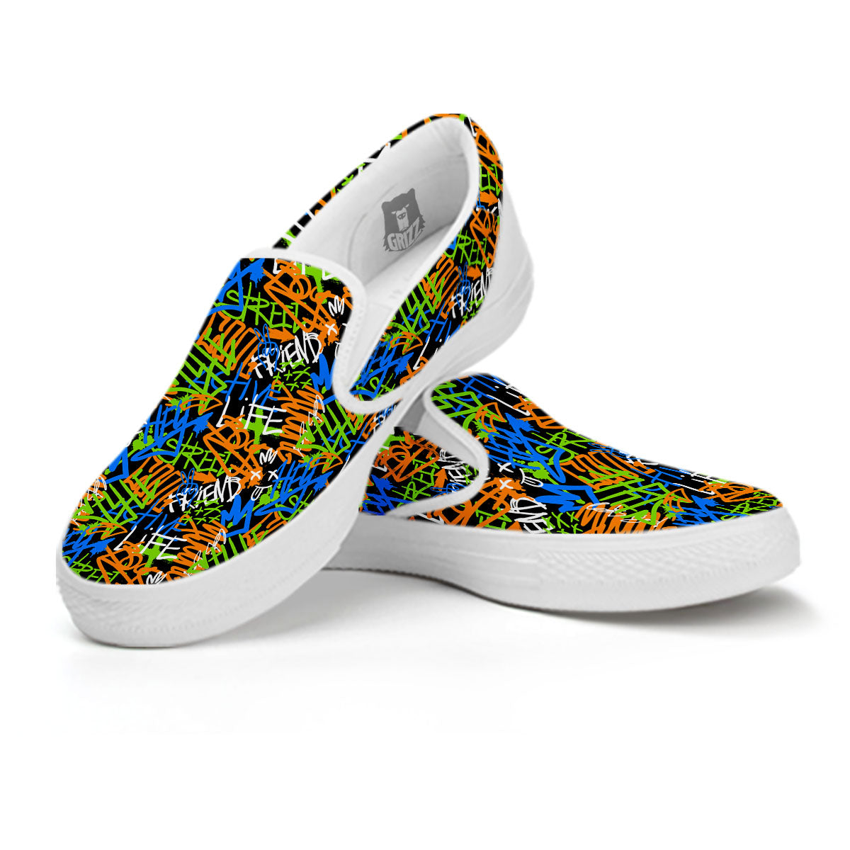 Graffiti Text Print Pattern White Slip On Shoes-grizzshop