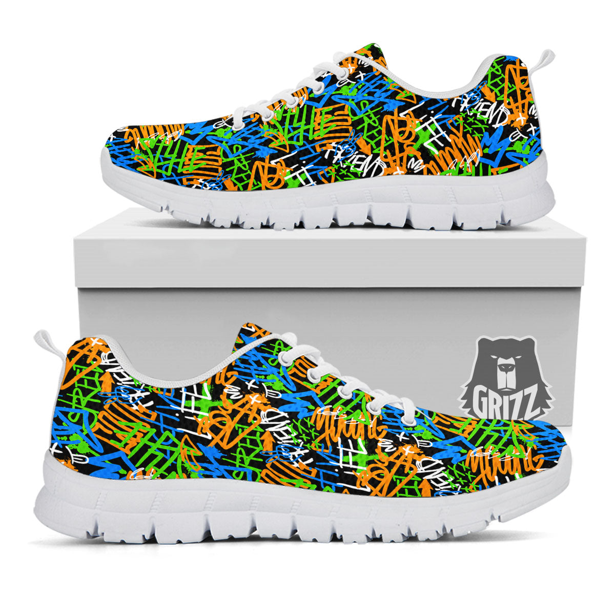 Graffiti Text Print Pattern White Sneaker-grizzshop