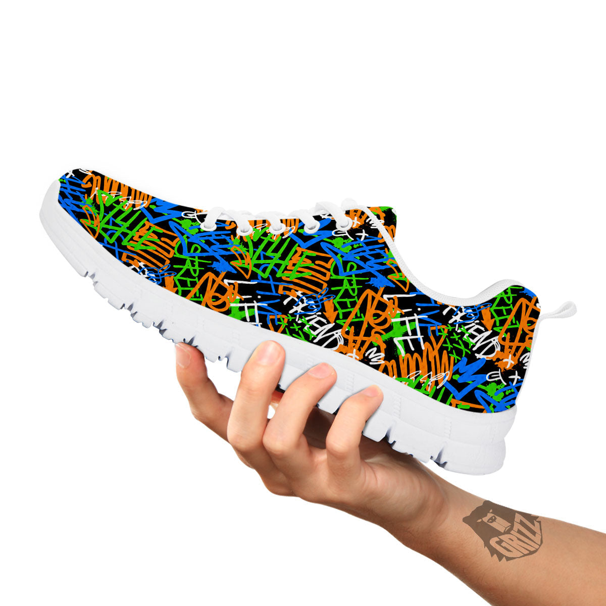 Graffiti Text Print Pattern White Sneaker-grizzshop
