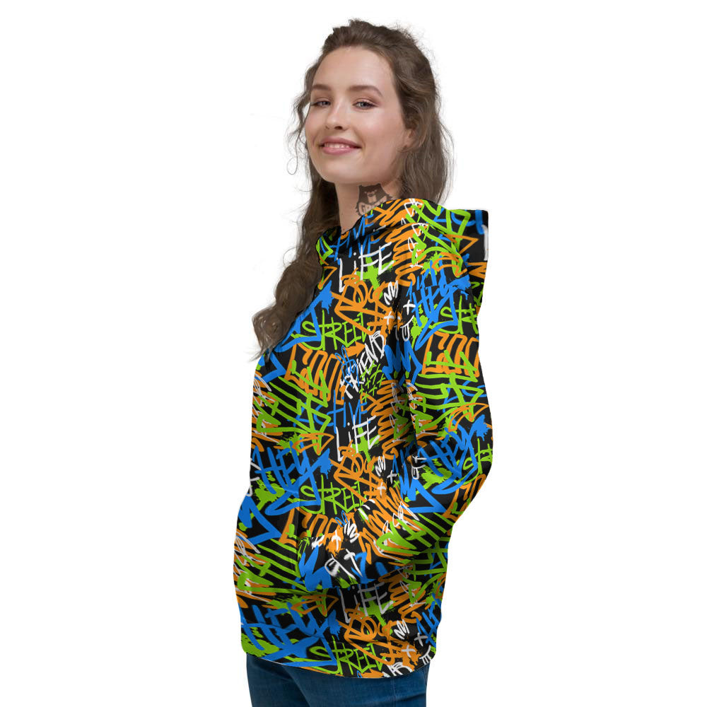 Graffiti Text Print Pattern Women's Hoodie-grizzshop
