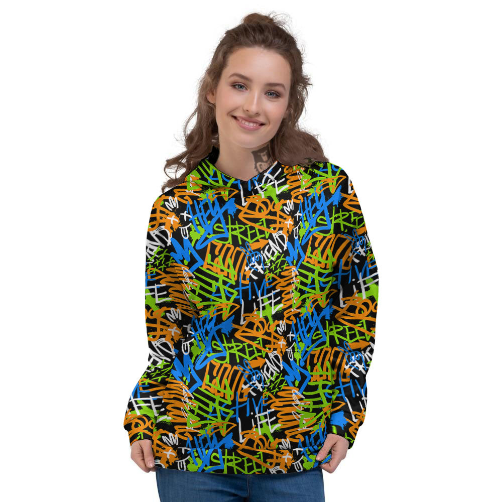 Graffiti Text Print Pattern Women's Hoodie-grizzshop