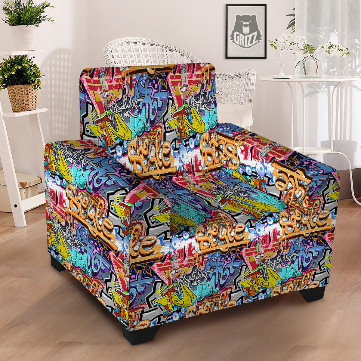 Graffiti Wall Print Armchair Slipcover-grizzshop