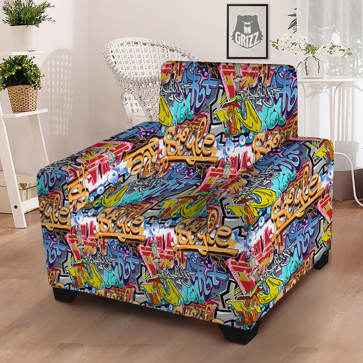 Graffiti Wall Print Armchair Slipcover-grizzshop