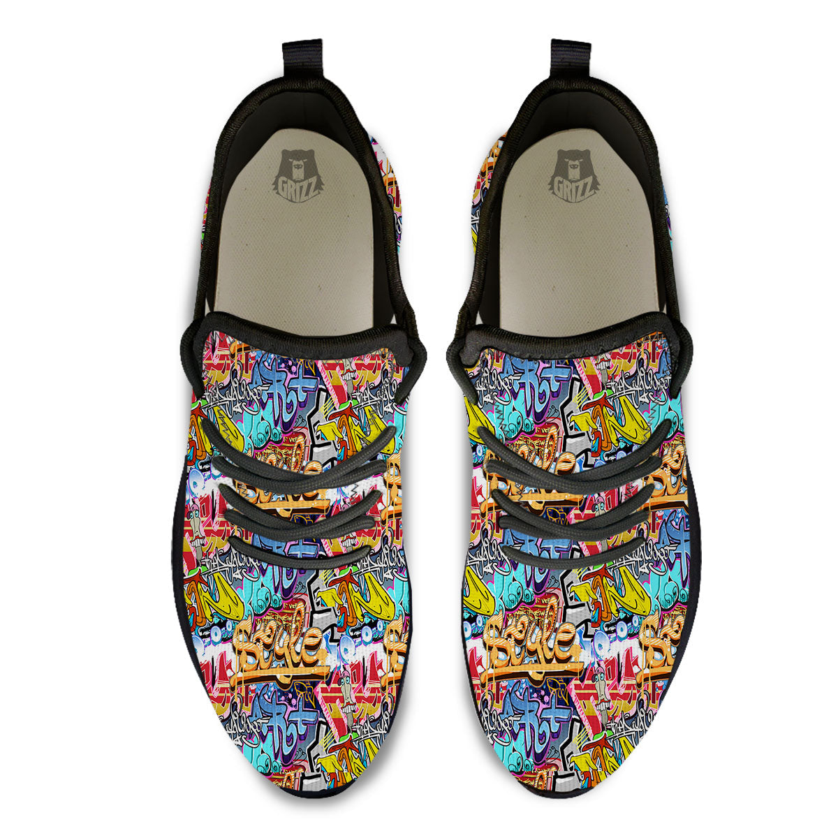 Graffiti Wall Print Black Athletic Shoes-grizzshop