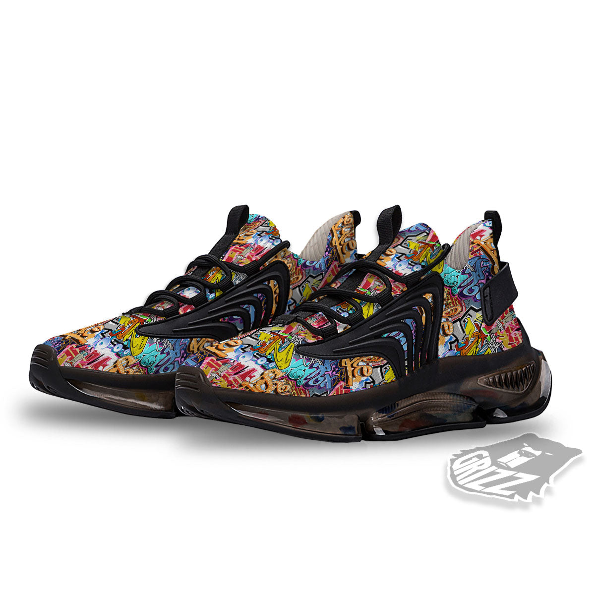 Graffiti Wall Print Black Gym Shoes-grizzshop