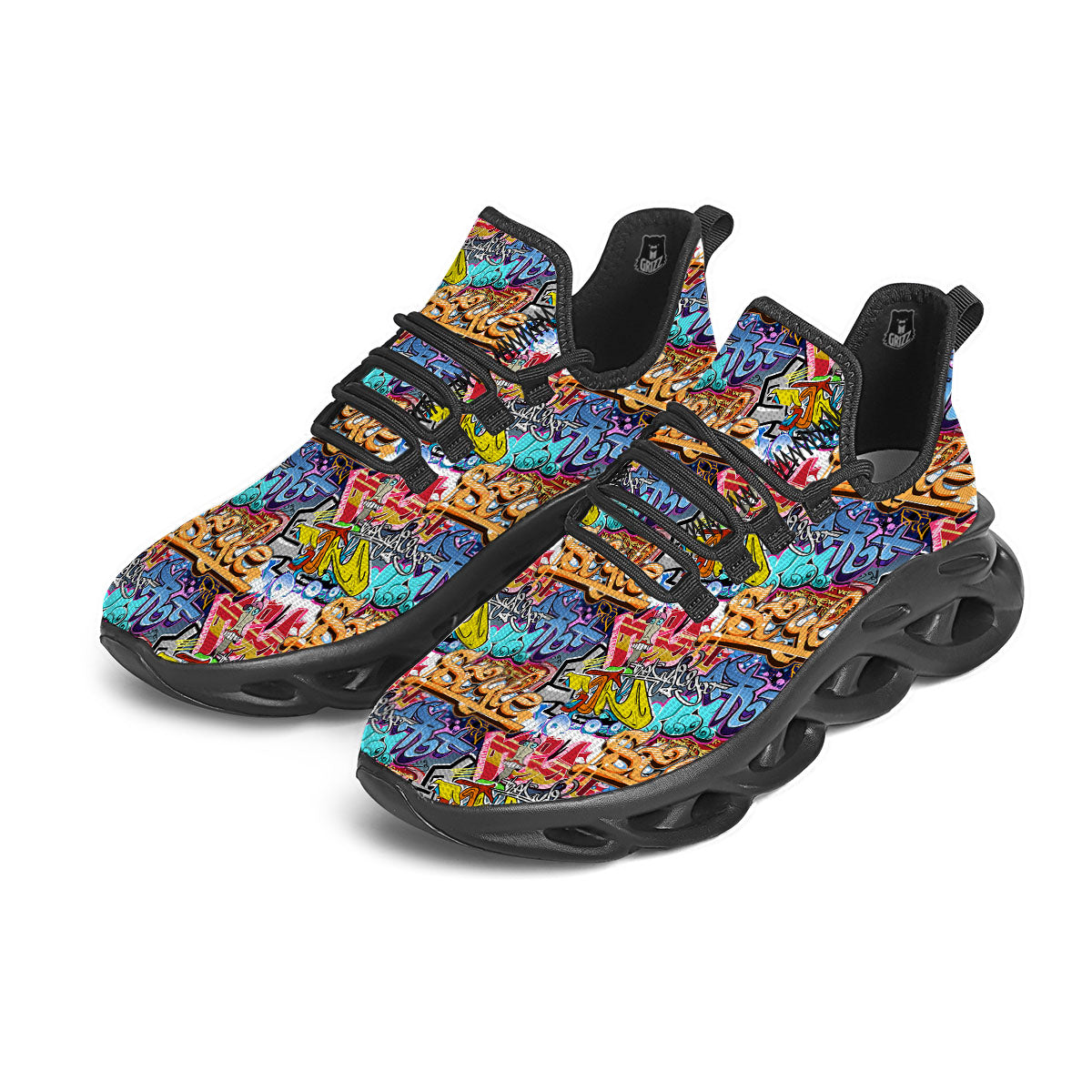 Graffiti Wall Print Black Running Shoes-grizzshop