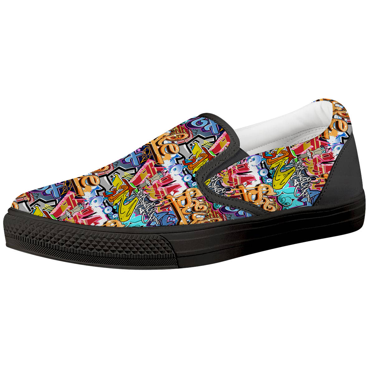 Graffiti Wall Print Black Slip On Shoes-grizzshop