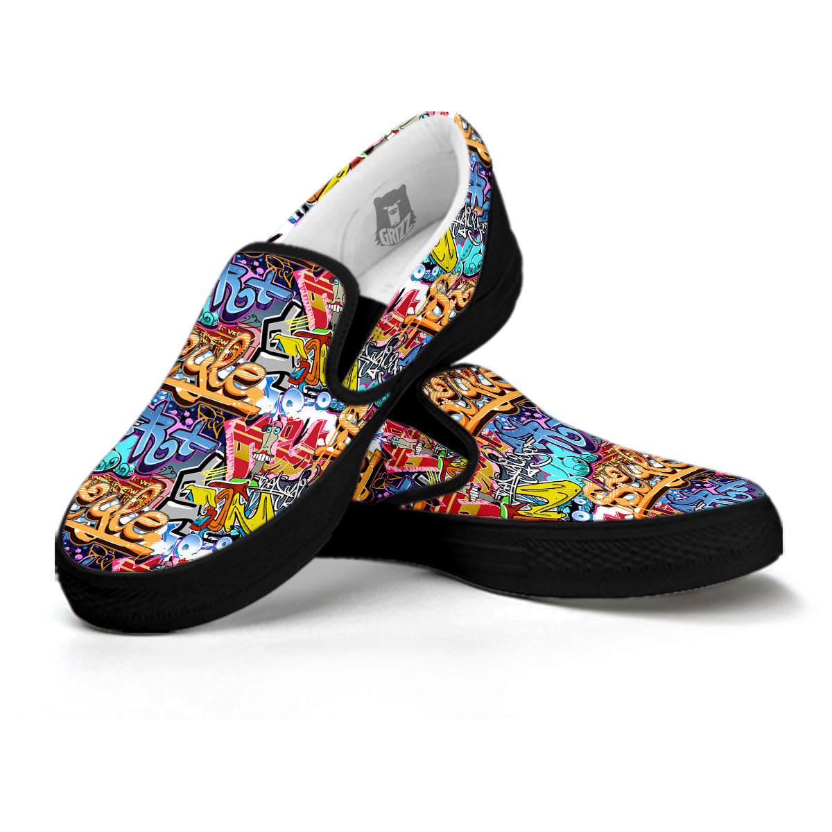 Graffiti Wall Print Black Slip On Shoes-grizzshop