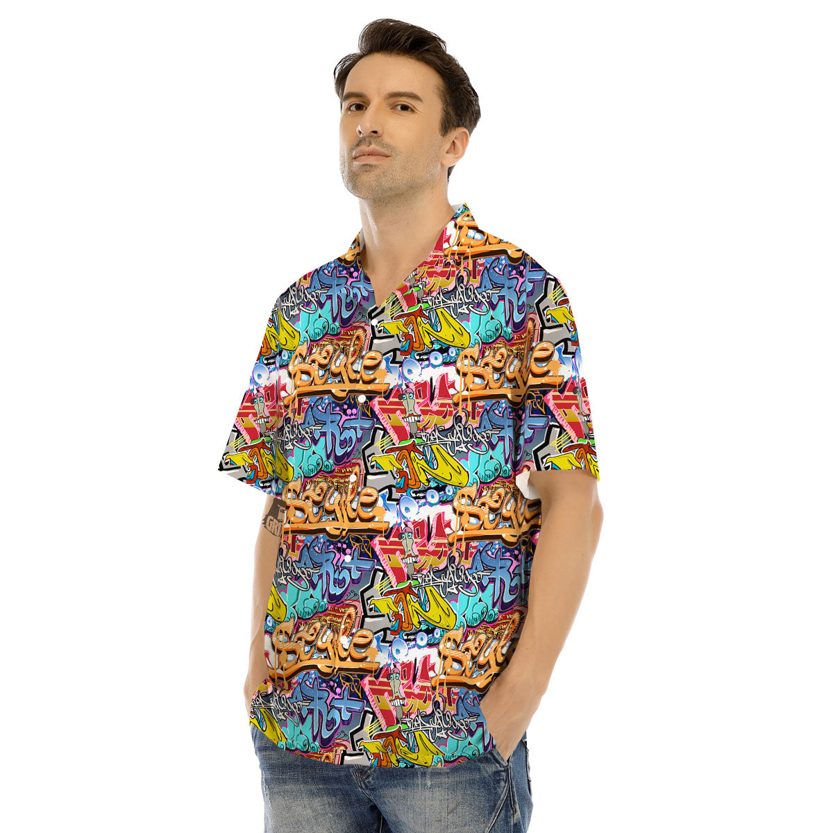 Graffiti Wall Print Men's Hawaiian Shirt-grizzshop