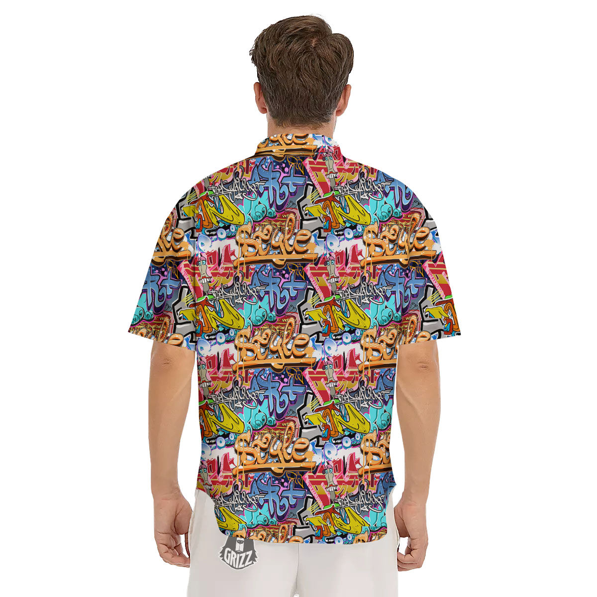 Graffiti Wall Print Men's Short Sleeve Shirts-grizzshop