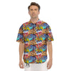 Graffiti Wall Print Men's Short Sleeve Shirts-grizzshop