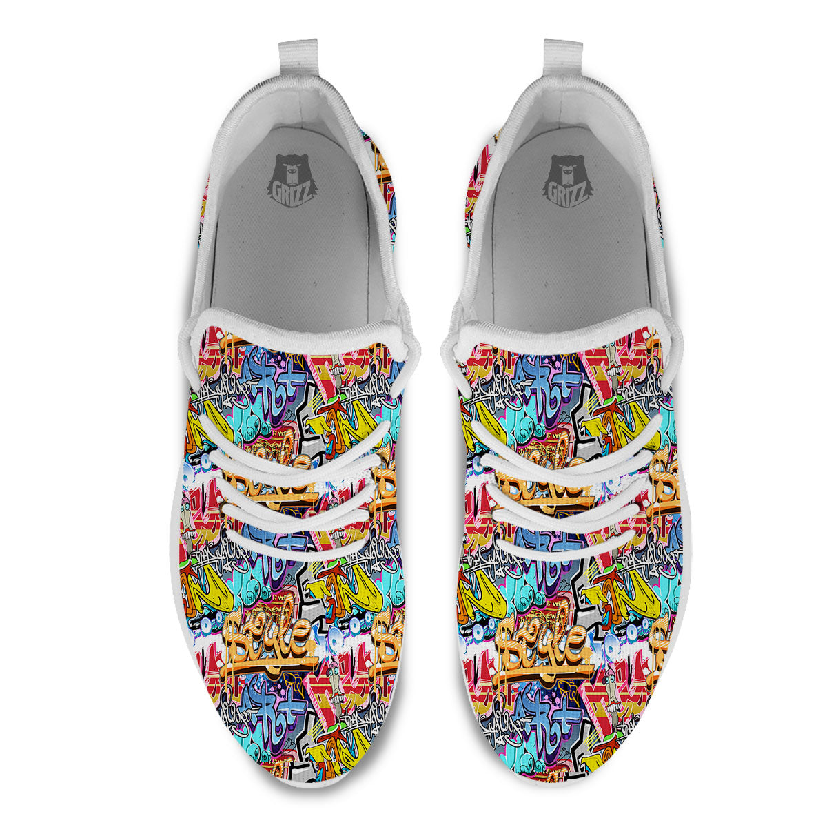 Graffiti Wall Print White Athletic Shoes-grizzshop