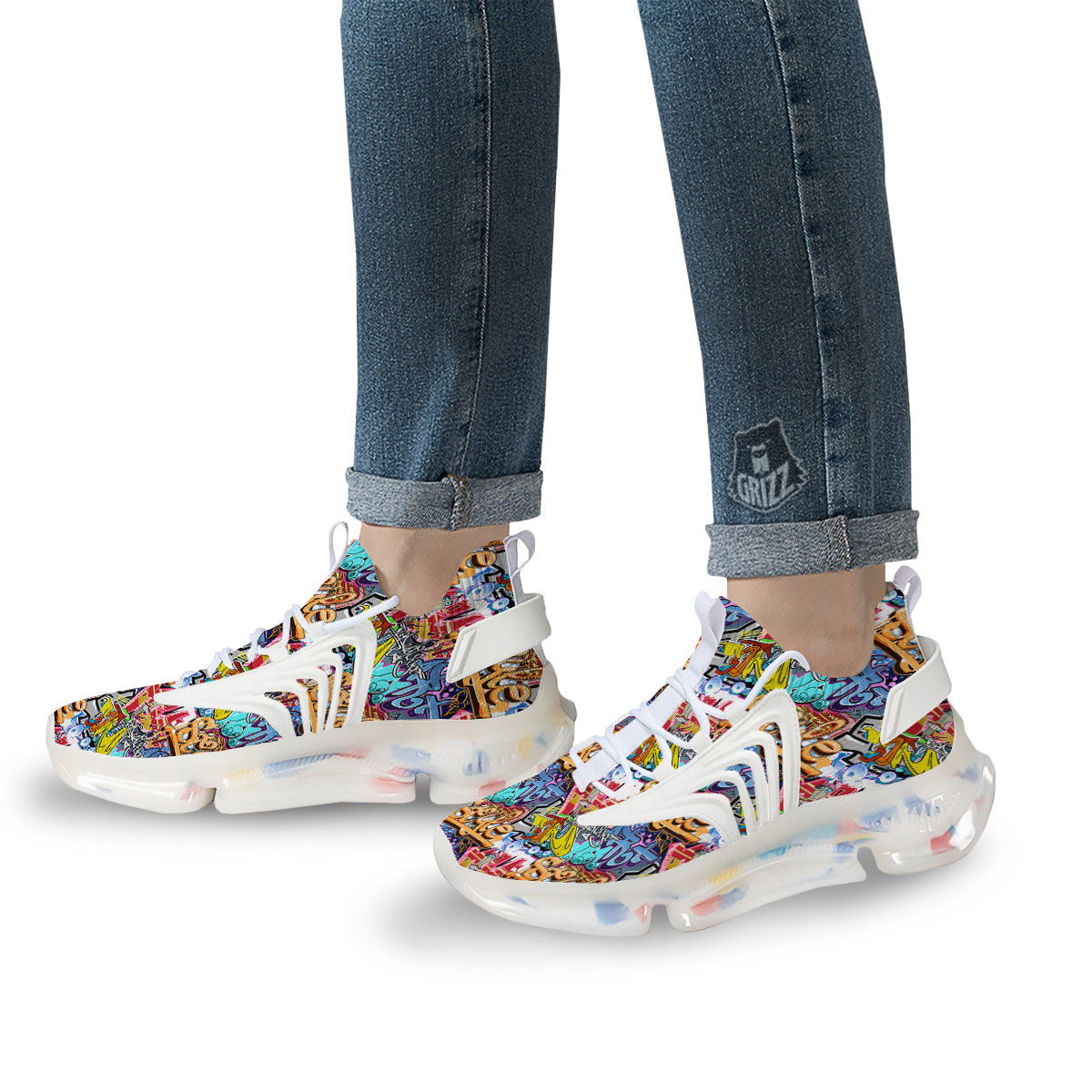 Graffiti Wall Print White Gym Shoes-grizzshop