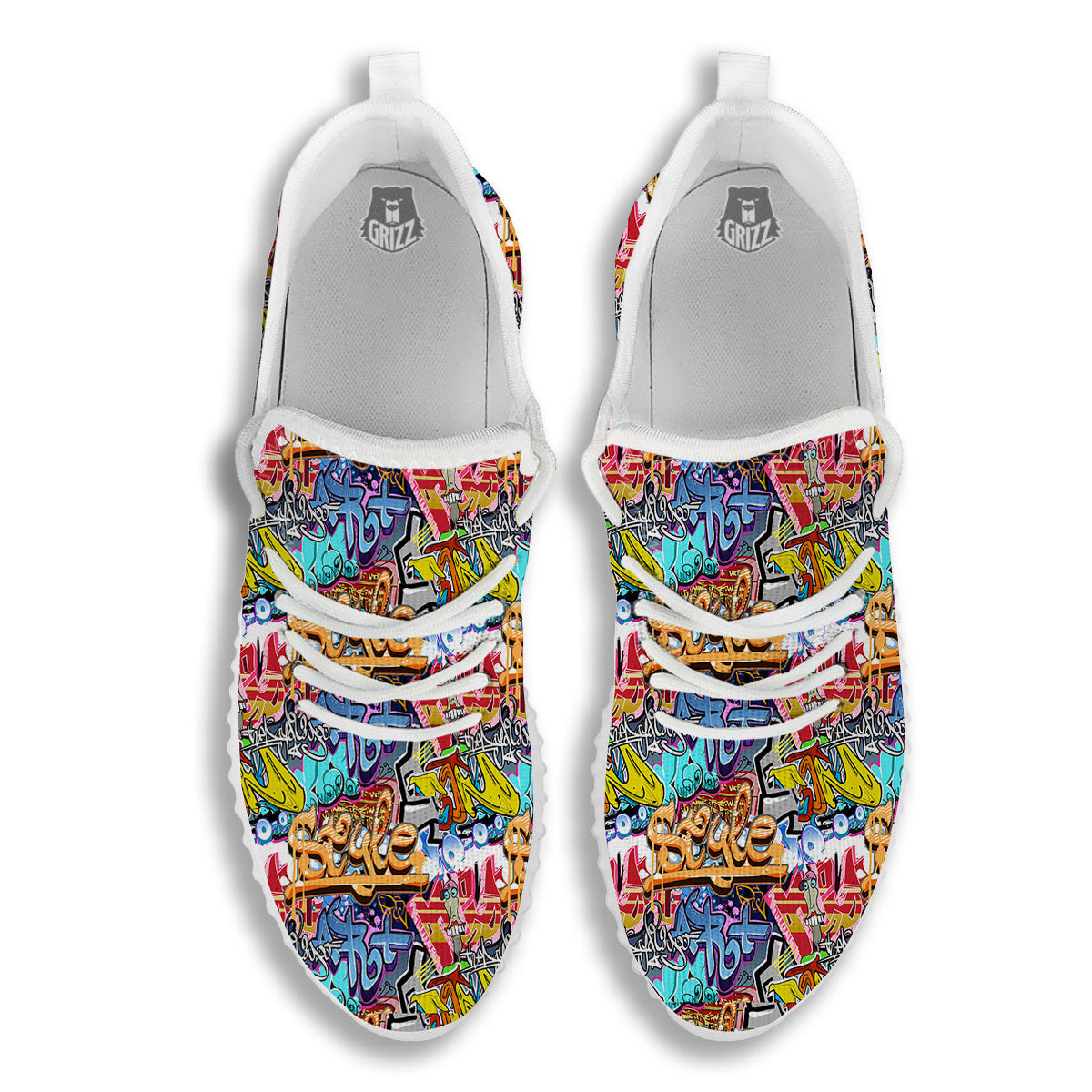 Graffiti Wall Print White Walking Shoes-grizzshop