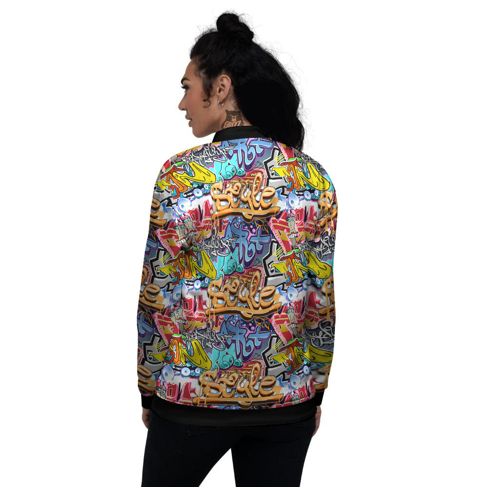 Graffiti Wall Print Women's Bomber Jacket-grizzshop
