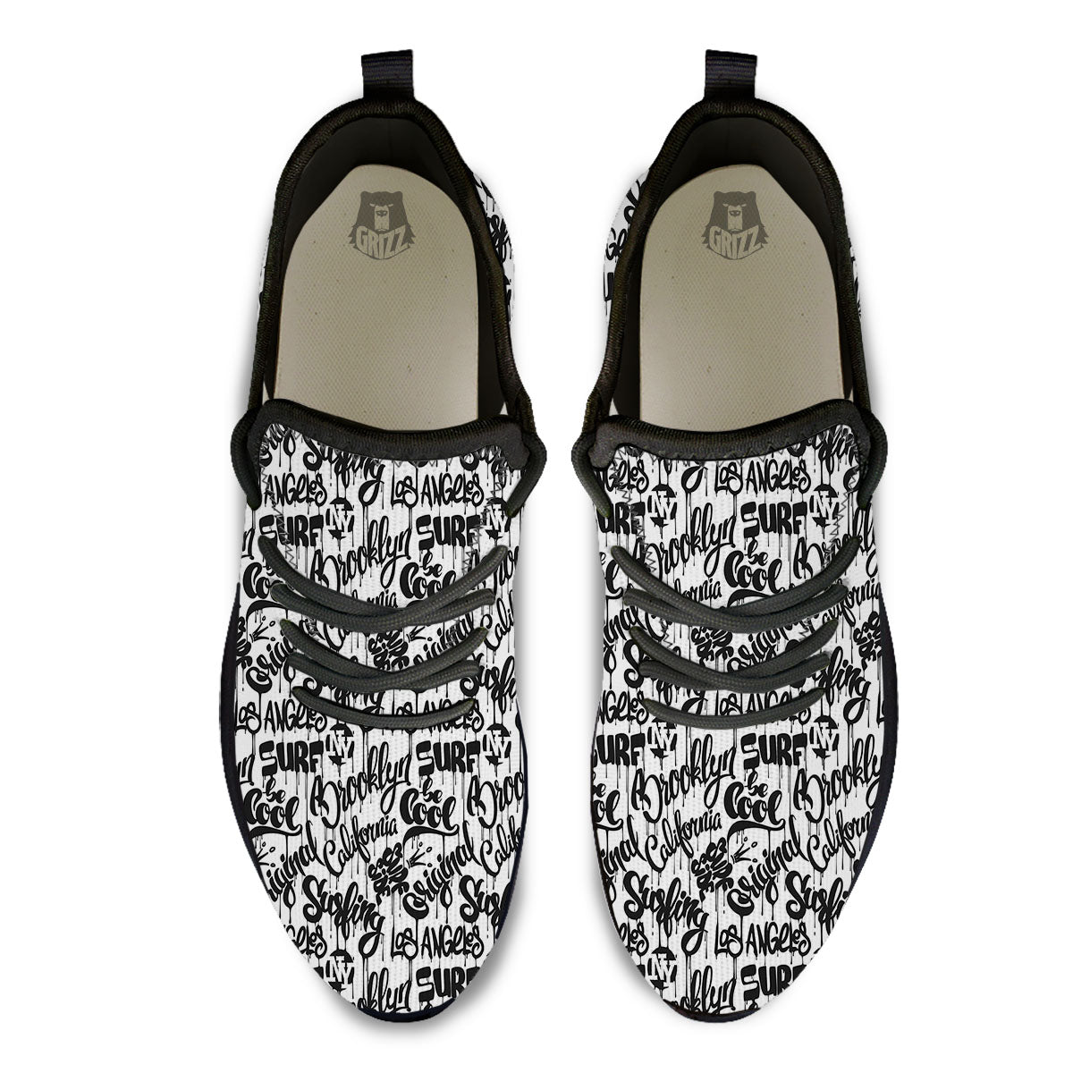 Graffiti White And Black Print Pattern Black Athletic Shoes-grizzshop