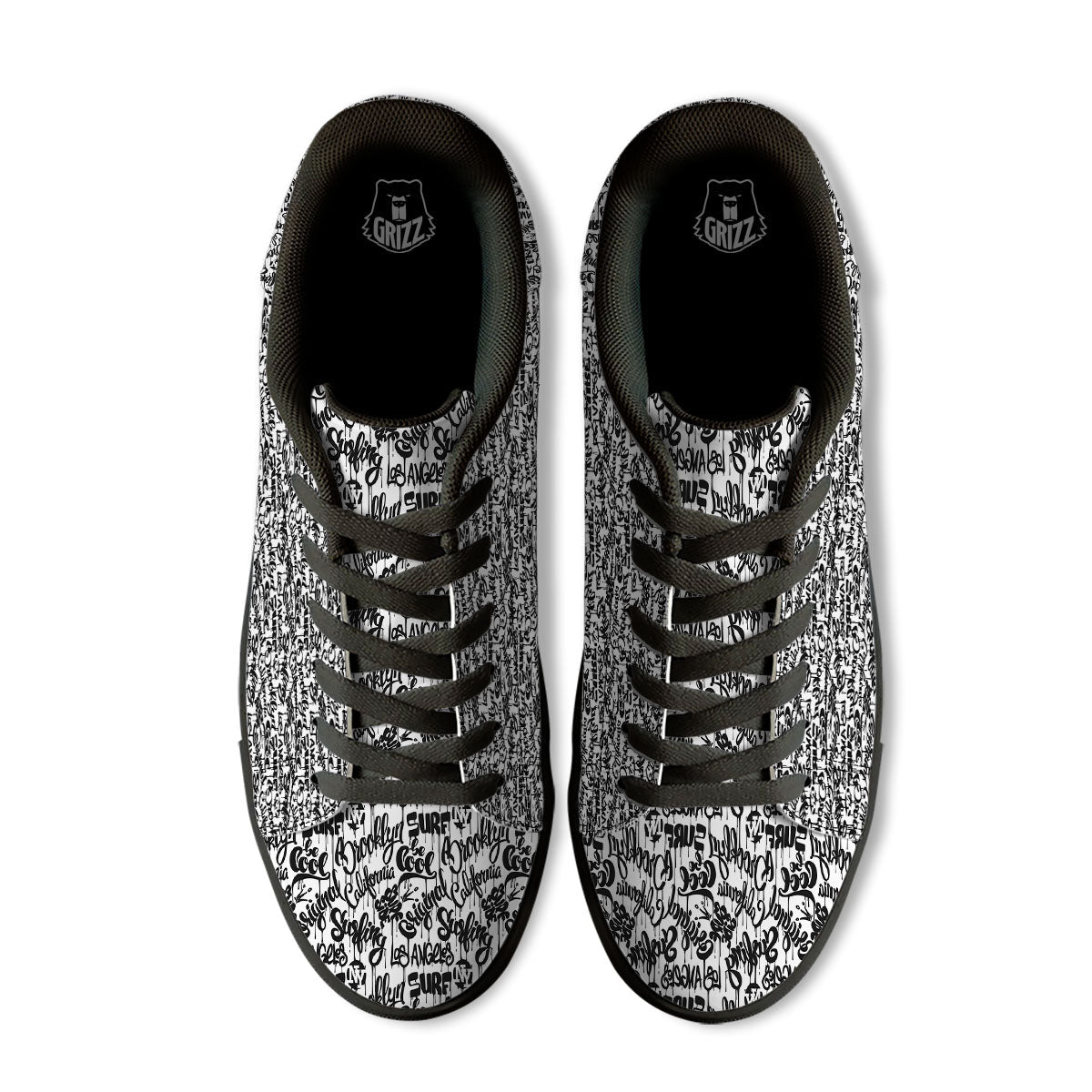 Graffiti White And Black Print Pattern Black Low Top Sneakers-grizzshop
