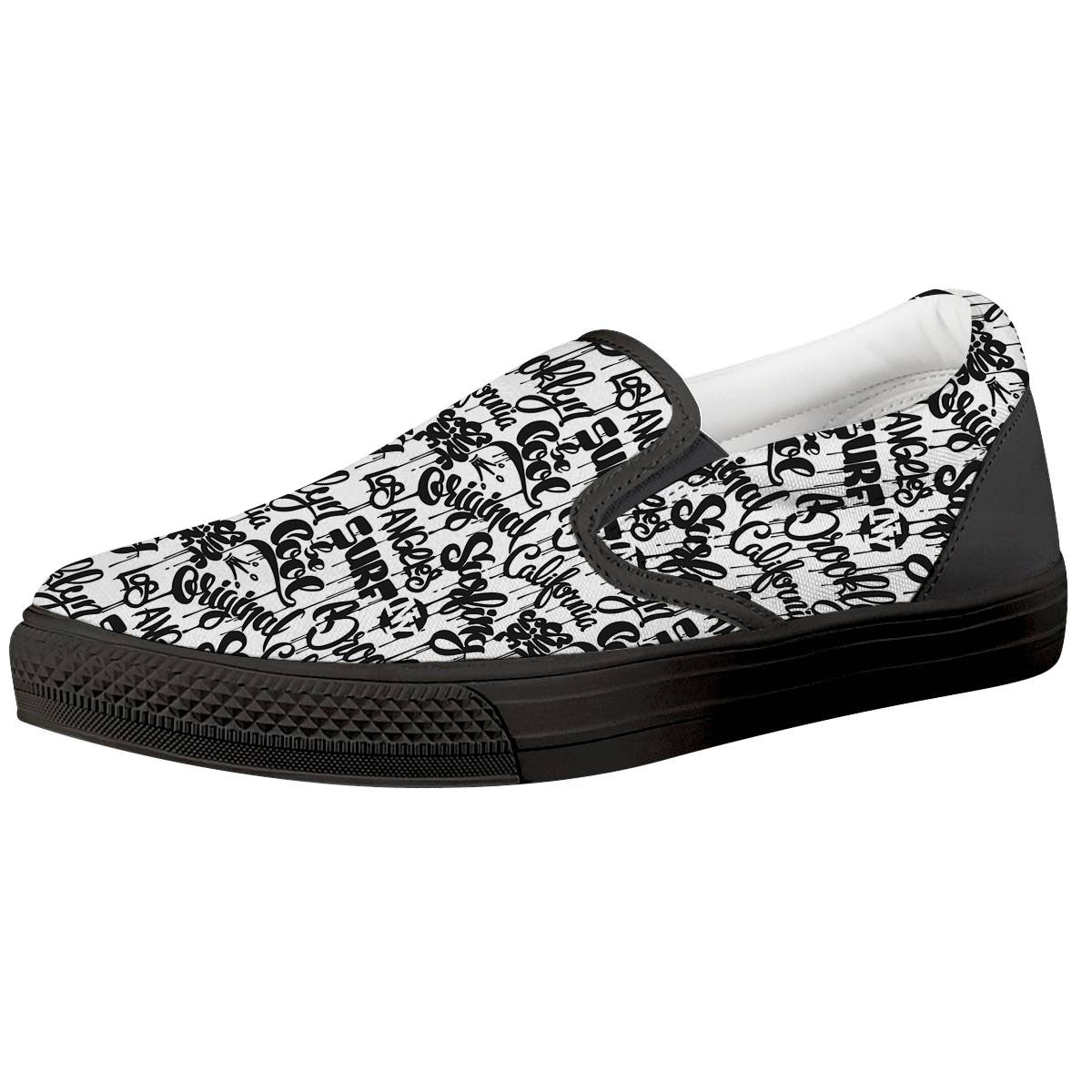 Graffiti White And Black Print Pattern Black Slip On Shoes-grizzshop