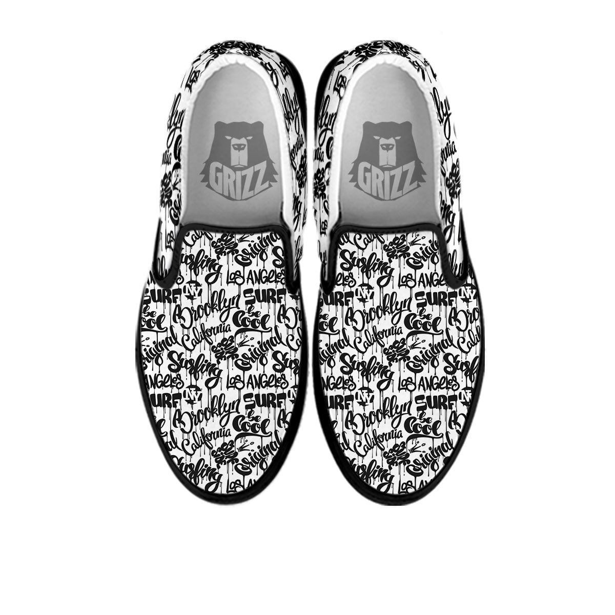 Graffiti White And Black Print Pattern Black Slip On Shoes-grizzshop