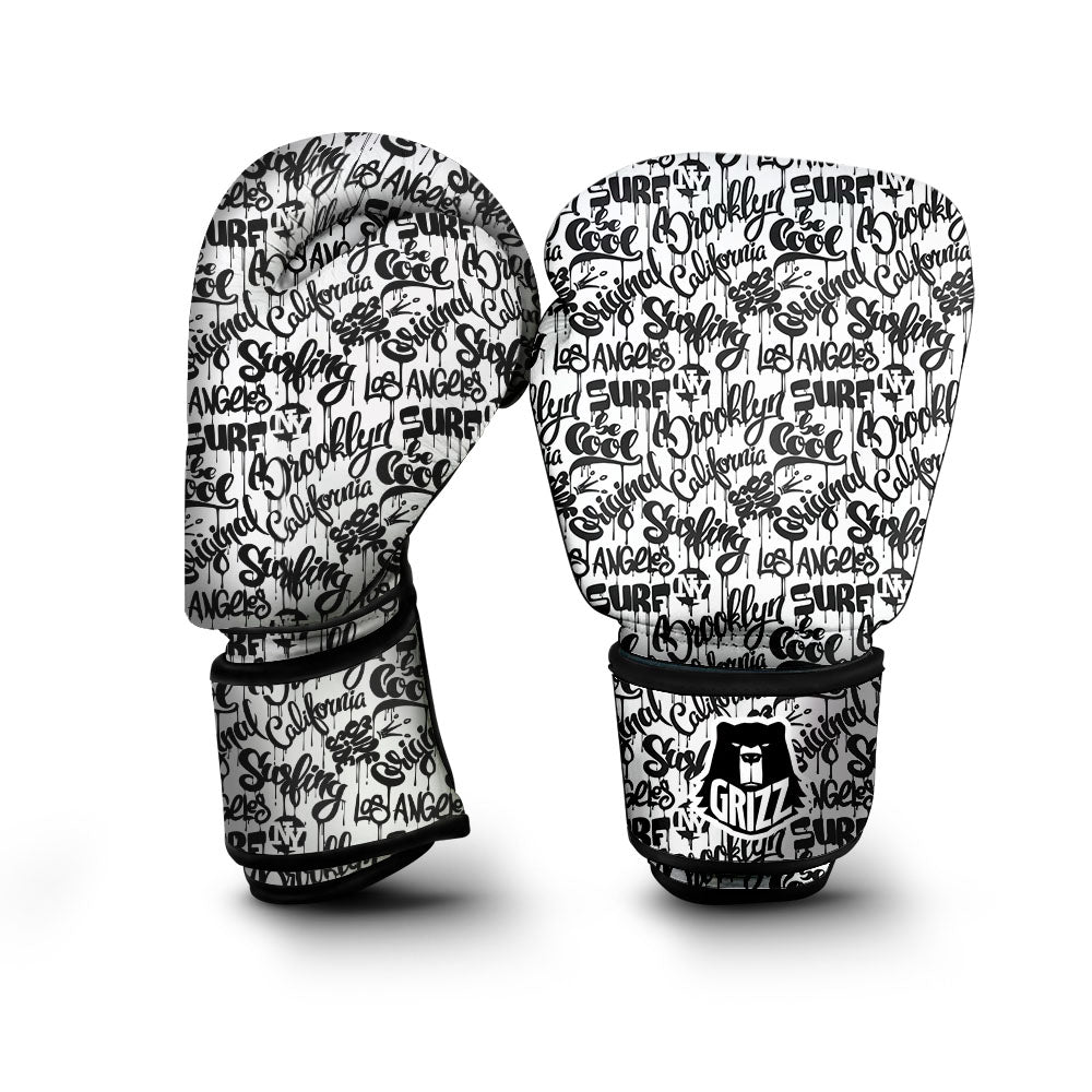 Graffiti White And Black Print Pattern Boxing Gloves-grizzshop