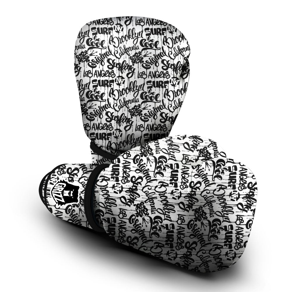 Graffiti White And Black Print Pattern Boxing Gloves-grizzshop