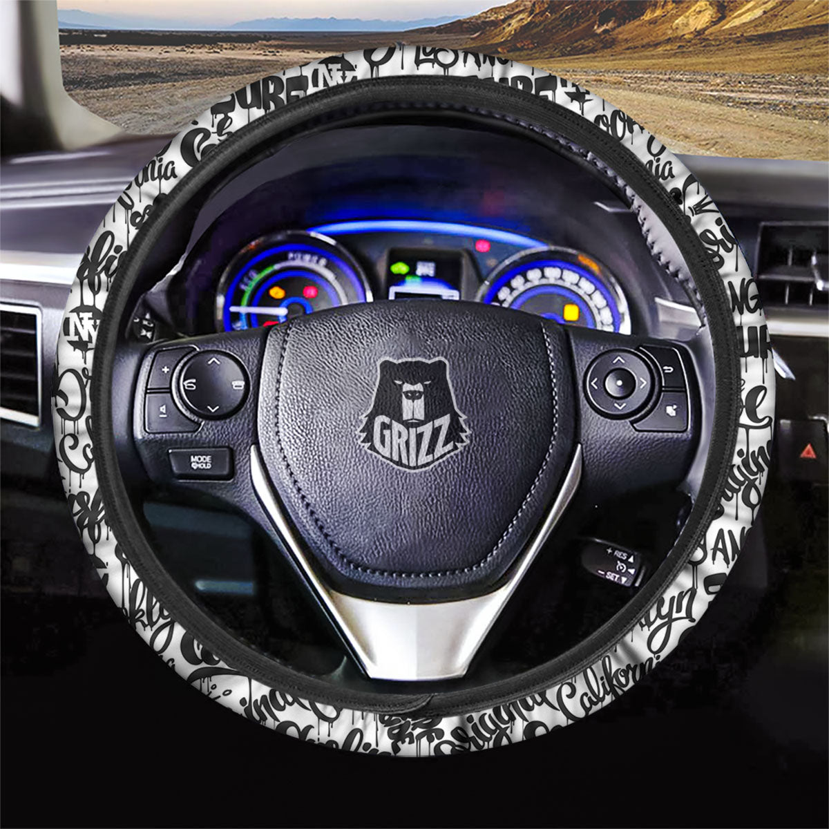 Graffiti White And Black Print Pattern Car Steering Wheel Cover-grizzshop