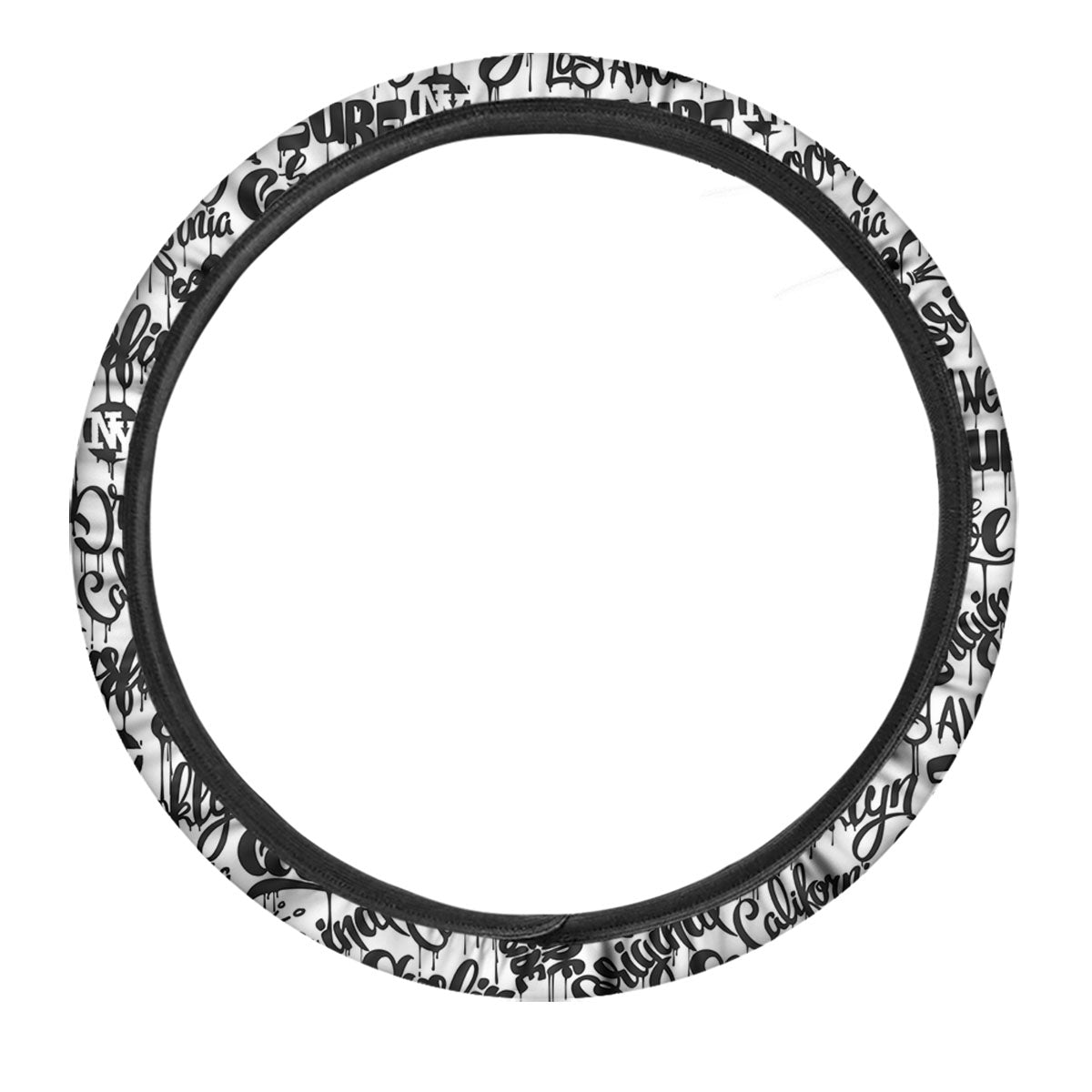 Graffiti White And Black Print Pattern Car Steering Wheel Cover-grizzshop