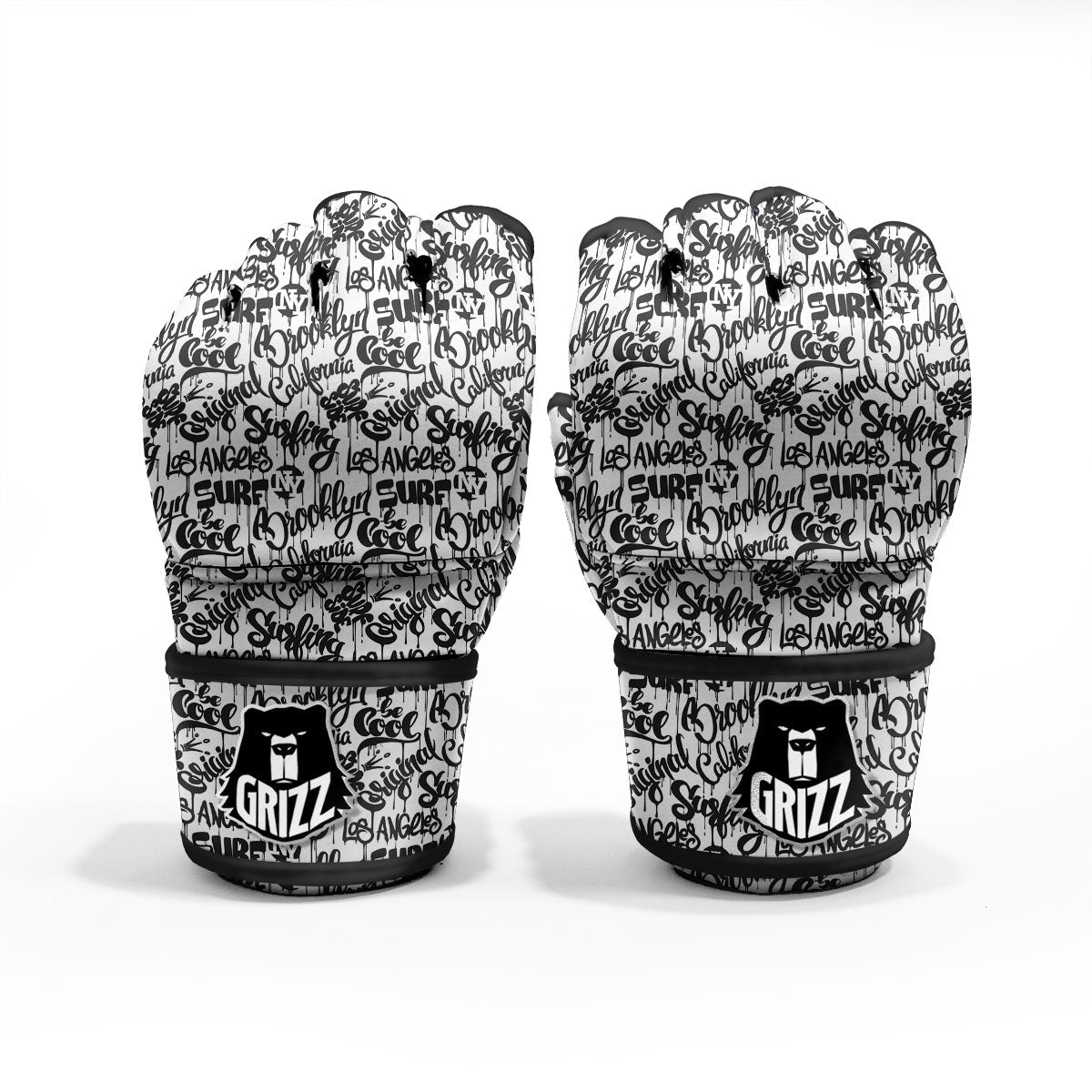 Graffiti White And Black Print Pattern MMA Gloves-grizzshop