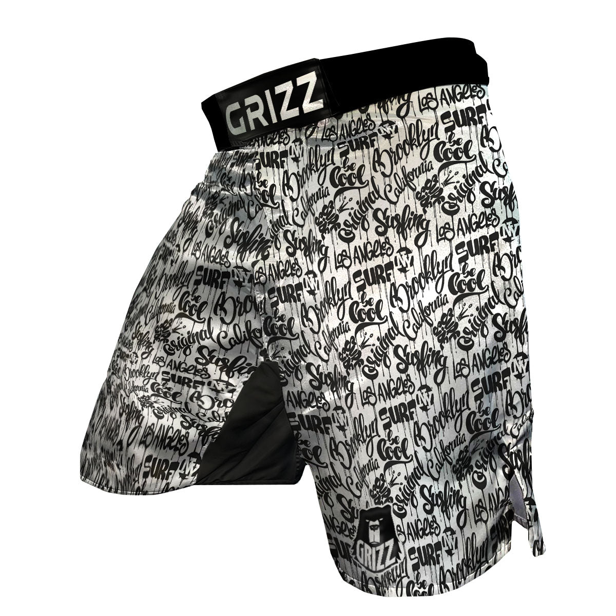 Graffiti White And Black Print Pattern MMA Shorts-grizzshop