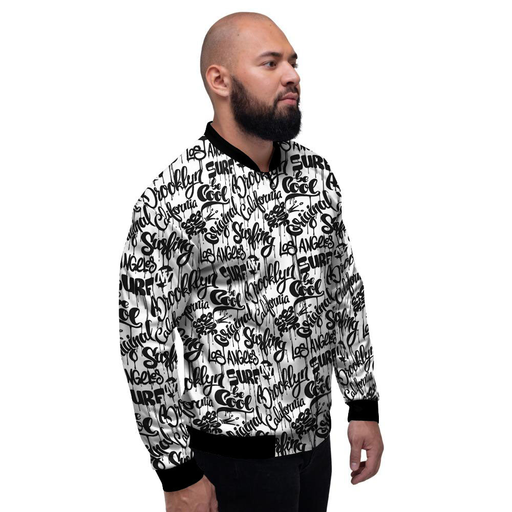 Graffiti White And Black Print Pattern Men's Bomber Jacket-grizzshop