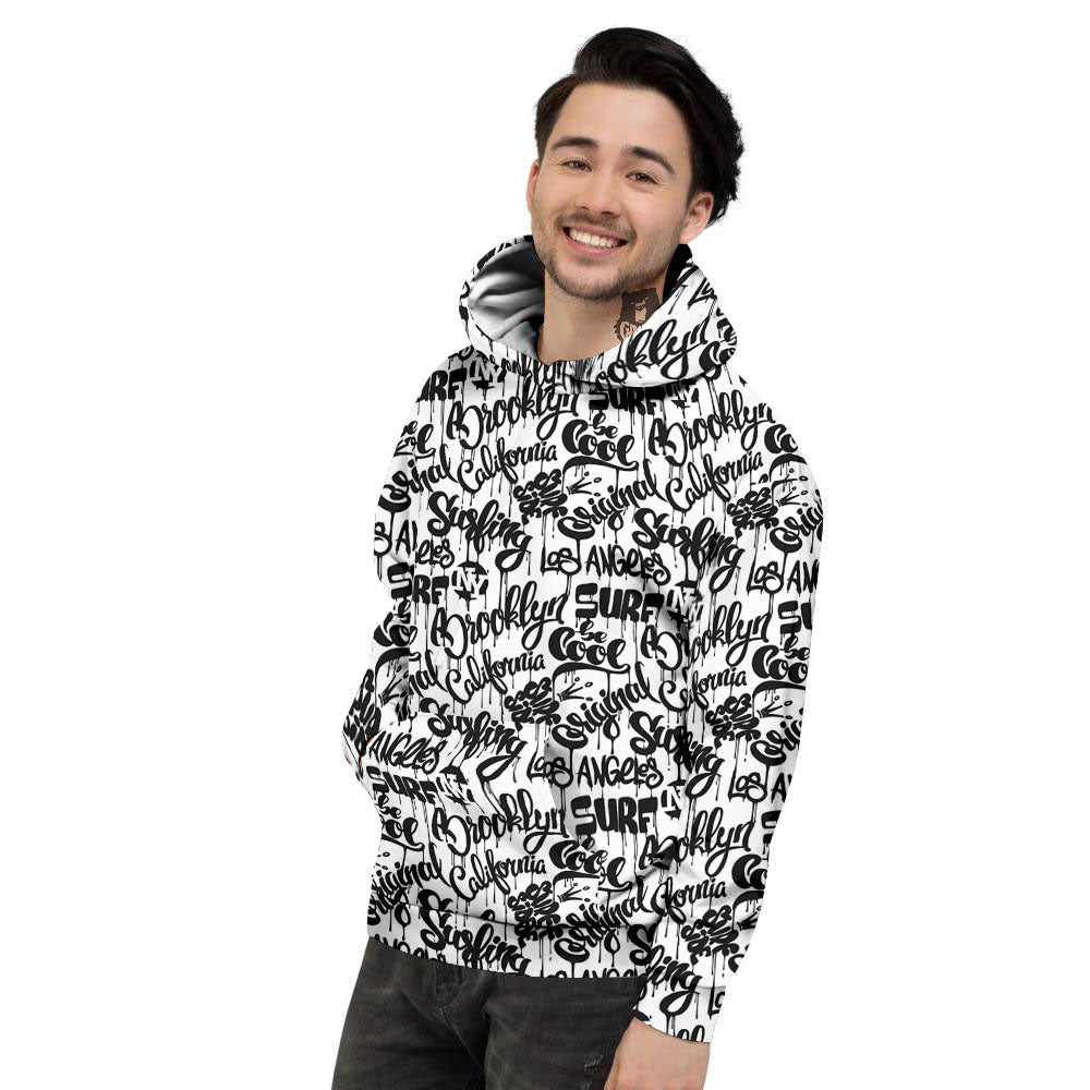 Graffiti White And Black Print Pattern Men's Hoodie-grizzshop