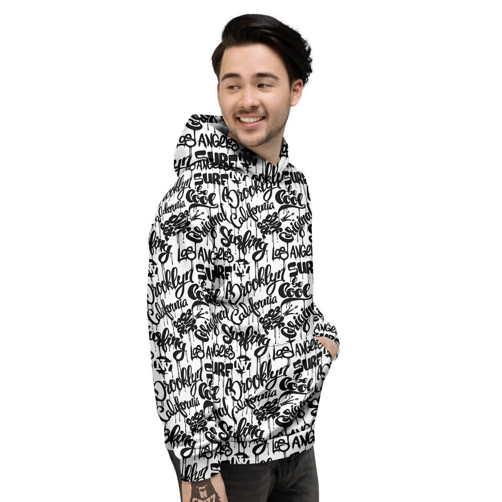 Graffiti White And Black Print Pattern Men's Hoodie-grizzshop