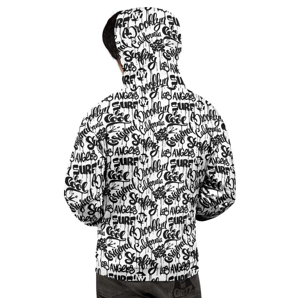 Graffiti White And Black Print Pattern Men's Hoodie-grizzshop