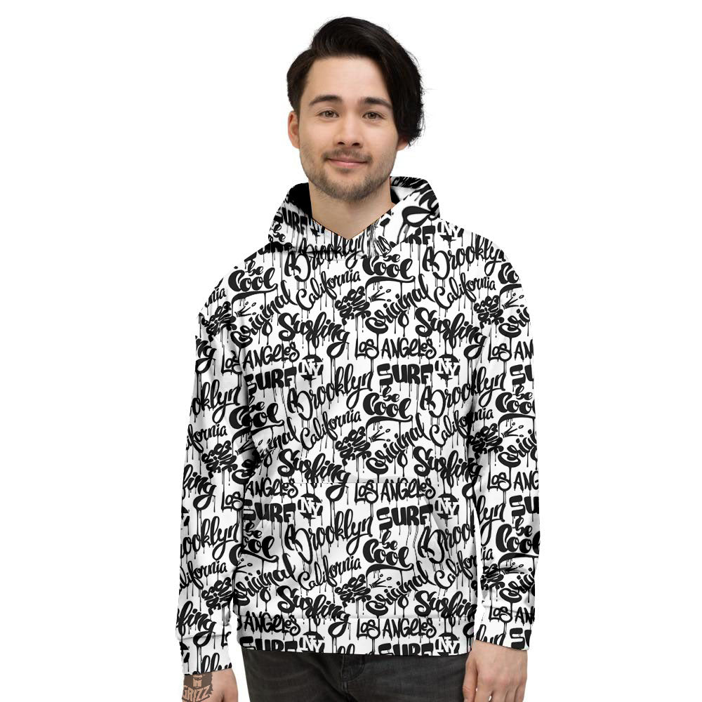 Graffiti White And Black Print Pattern Men's Hoodie-grizzshop