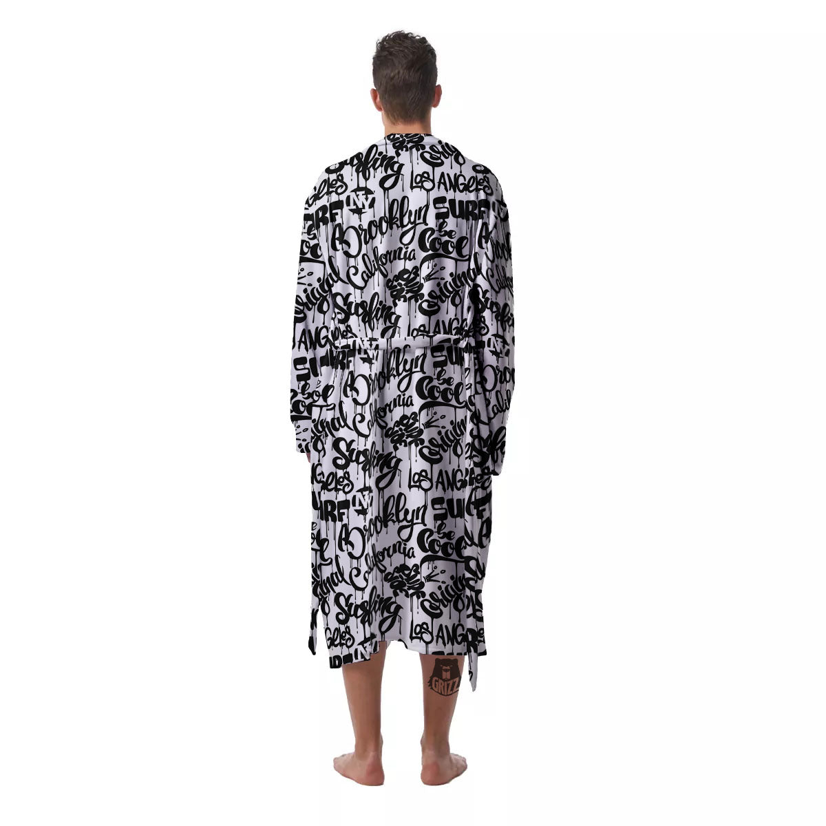 Graffiti White And Black Print Pattern Men's Robe-grizzshop