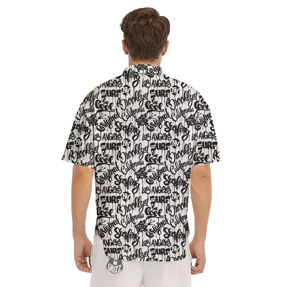 Graffiti White And Black Print Pattern Men's Short Sleeve Shirts-grizzshop