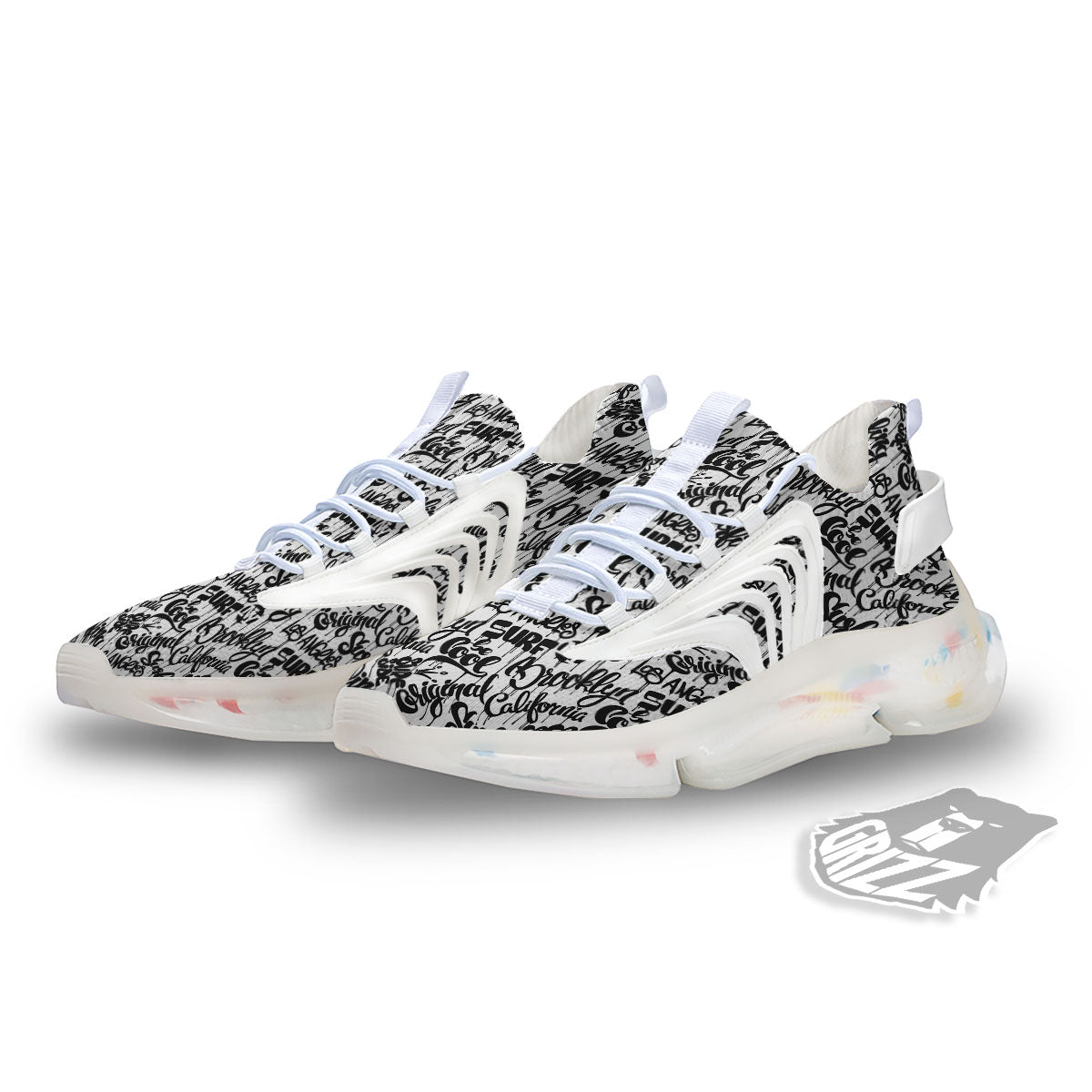 Graffiti White And Black Print Pattern White Gym Shoes-grizzshop