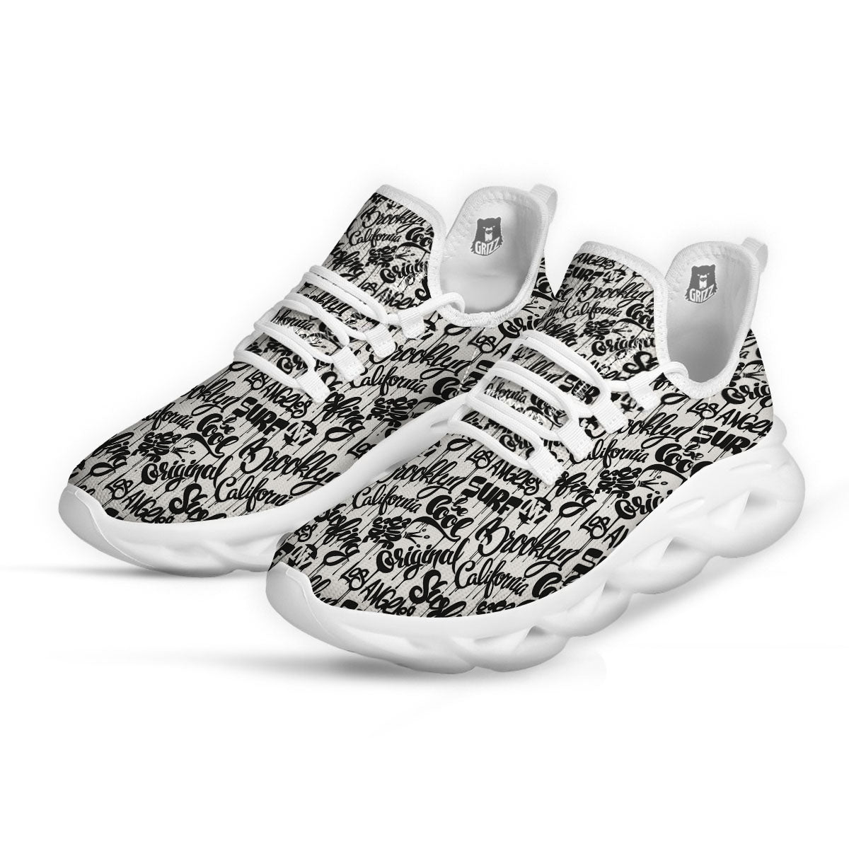 Graffiti White And Black Print Pattern White Running Shoes-grizzshop