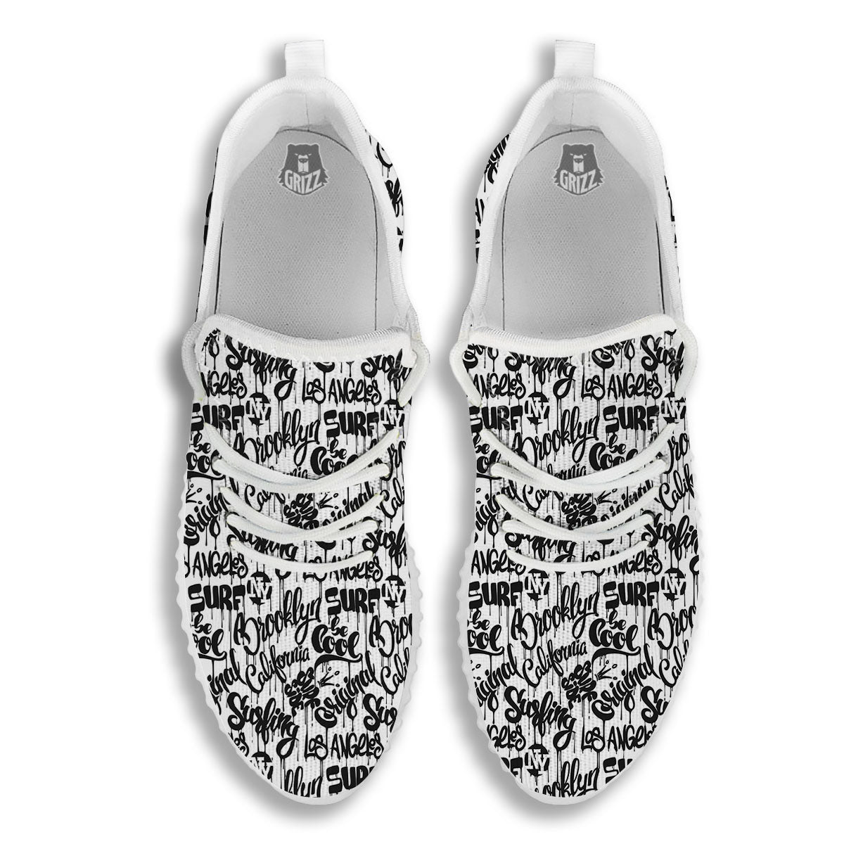 Graffiti White And Black Print Pattern White Walking Shoes-grizzshop