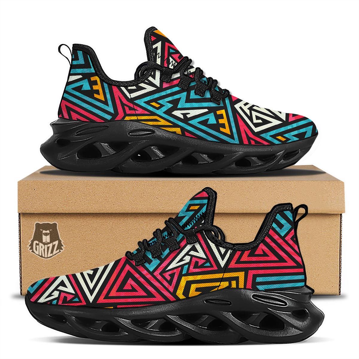 Graffiti geometric seamless pattern Black Running Shoes-grizzshop