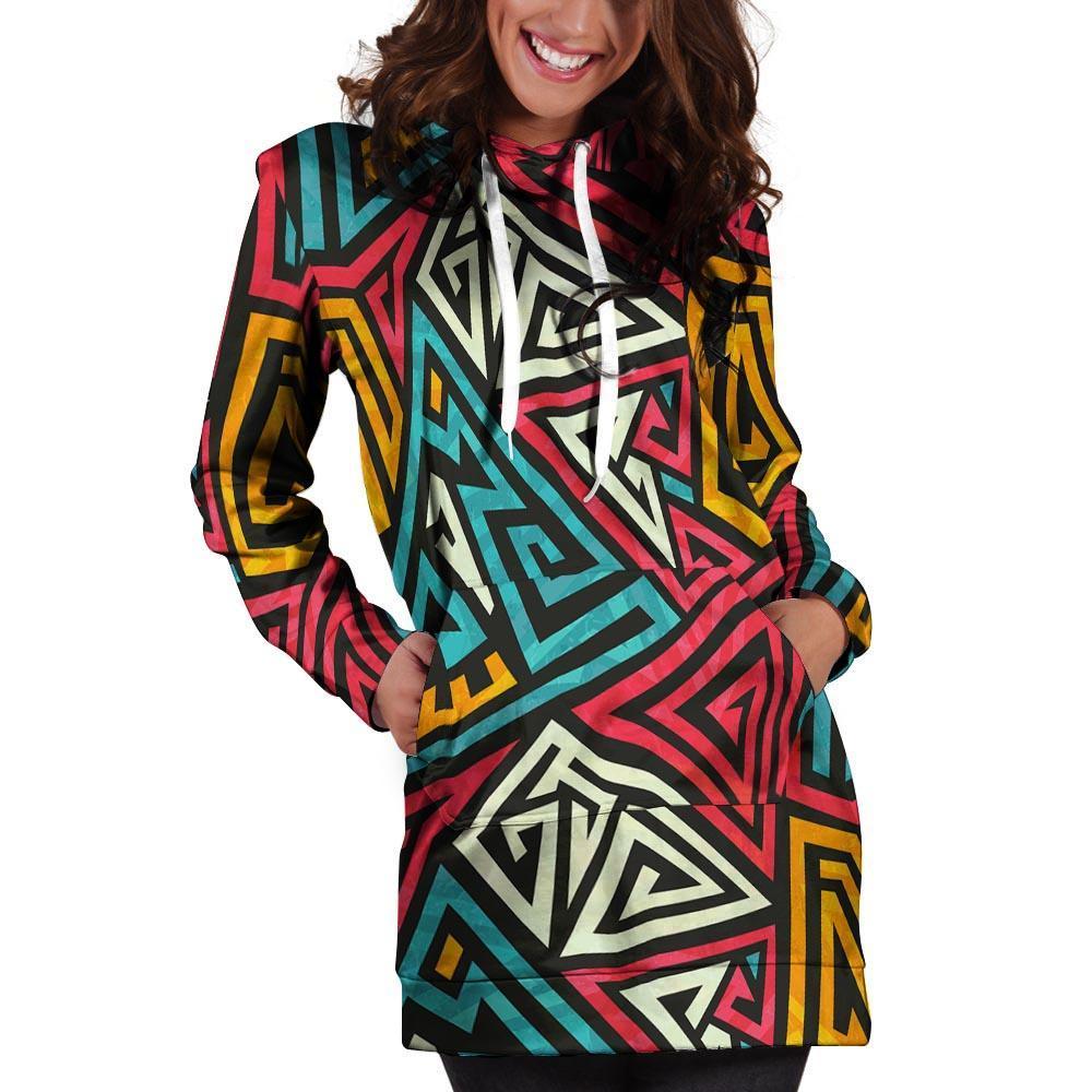 Graffiti geometric seamless pattern Hoodie Dress-grizzshop