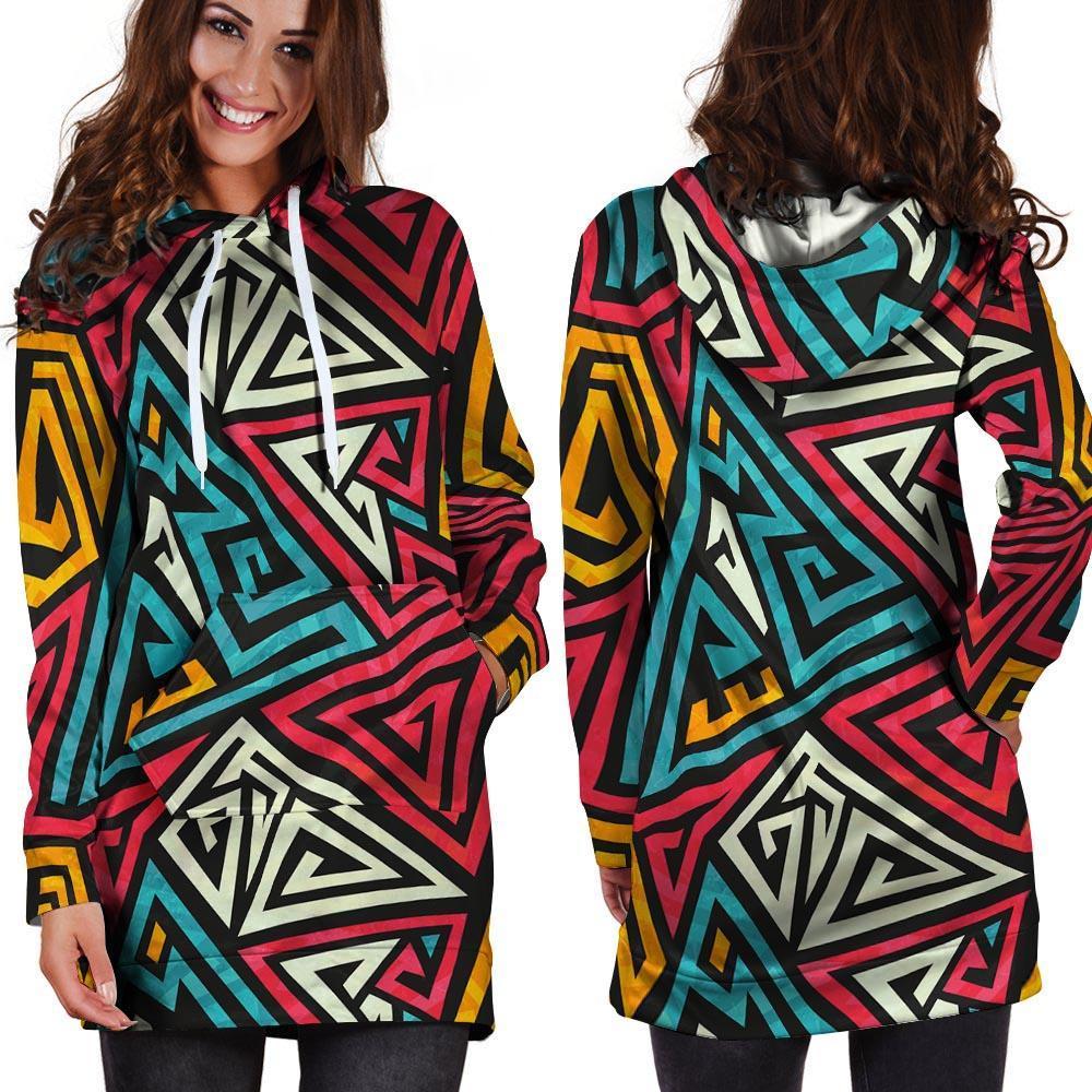 Graffiti geometric seamless pattern Hoodie Dress-grizzshop