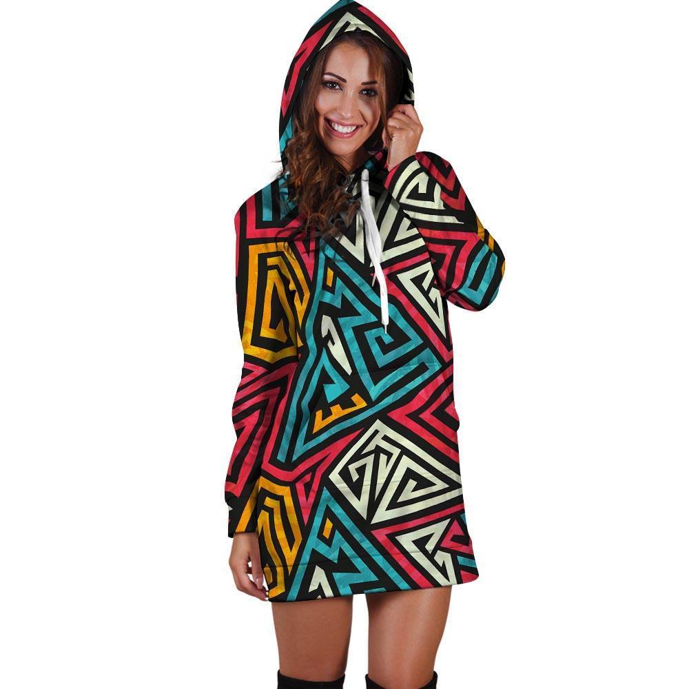 Graffiti geometric seamless pattern Hoodie Dress-grizzshop