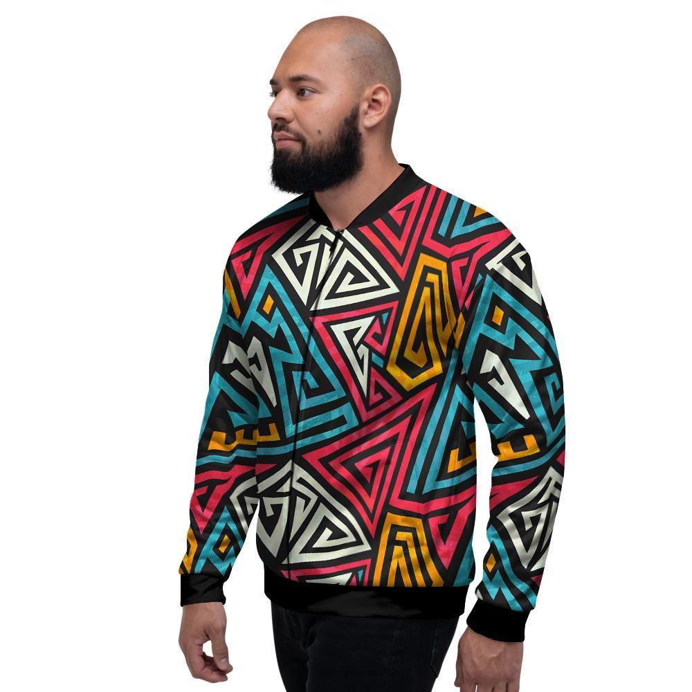 Graffiti geometric seamless pattern Men's Bomber Jacket-grizzshop