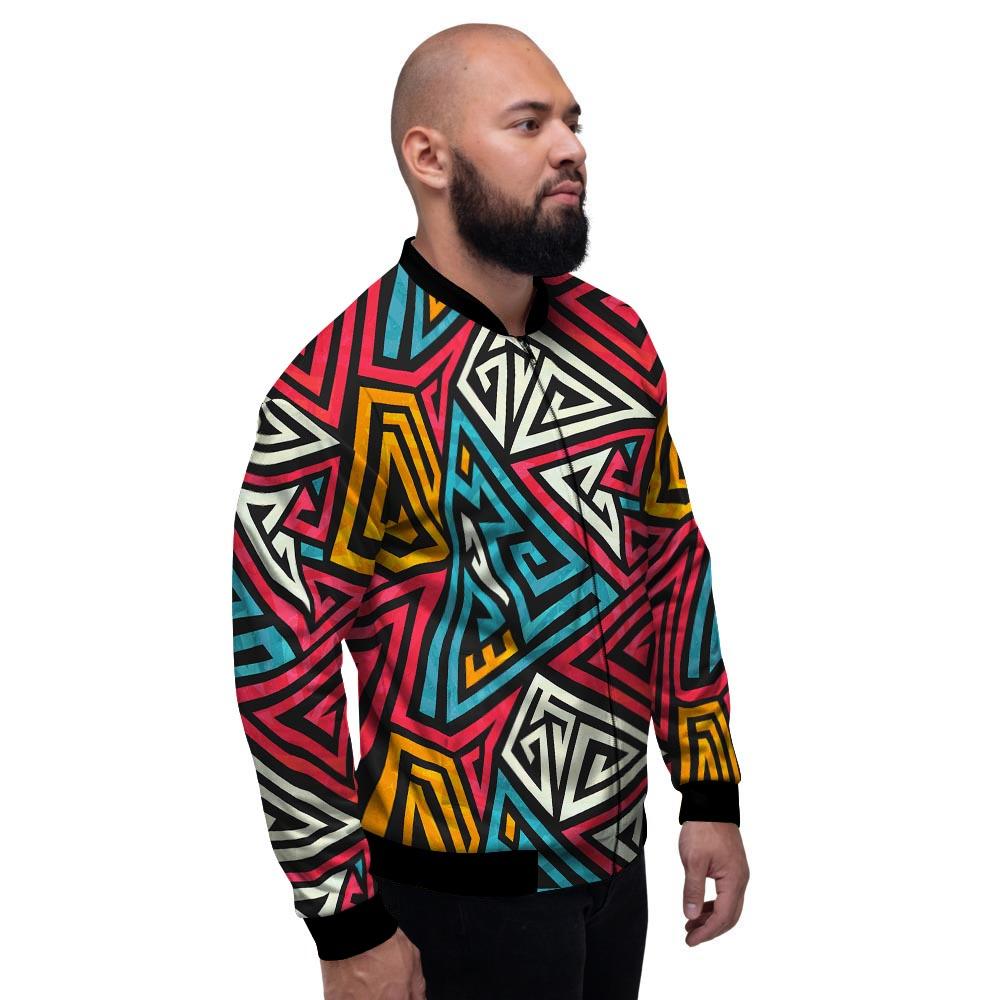 Graffiti geometric seamless pattern Men's Bomber Jacket-grizzshop